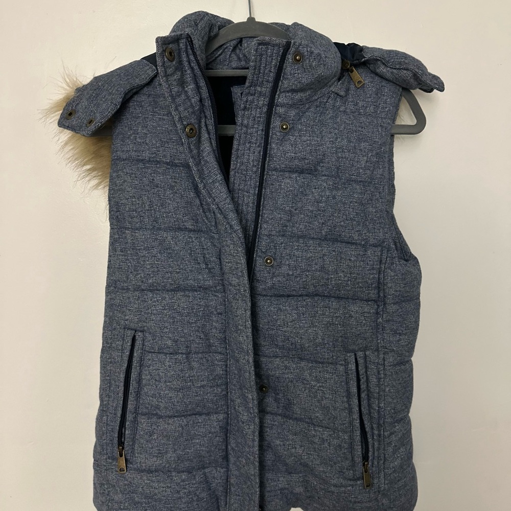 Banana Republic- Blue Puffer Vest with Fur Hood